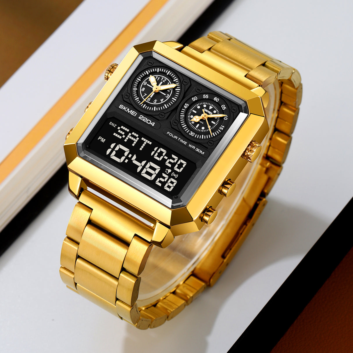 2204 Skmei Reloj para hombre pulsera de metal doble hora
