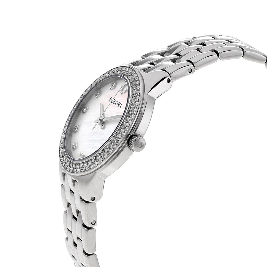 96X144 Reloj Bulova Crystal de mujer banda de metal 33 mm