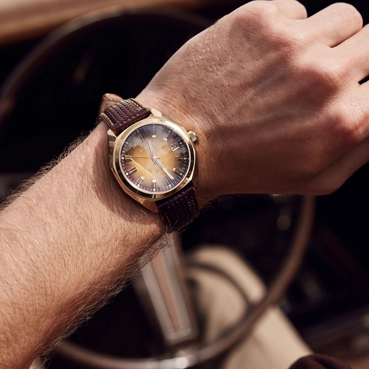 97B214 Reloj Bulova Jet Star de caballero pulsera de cuero 40 mm