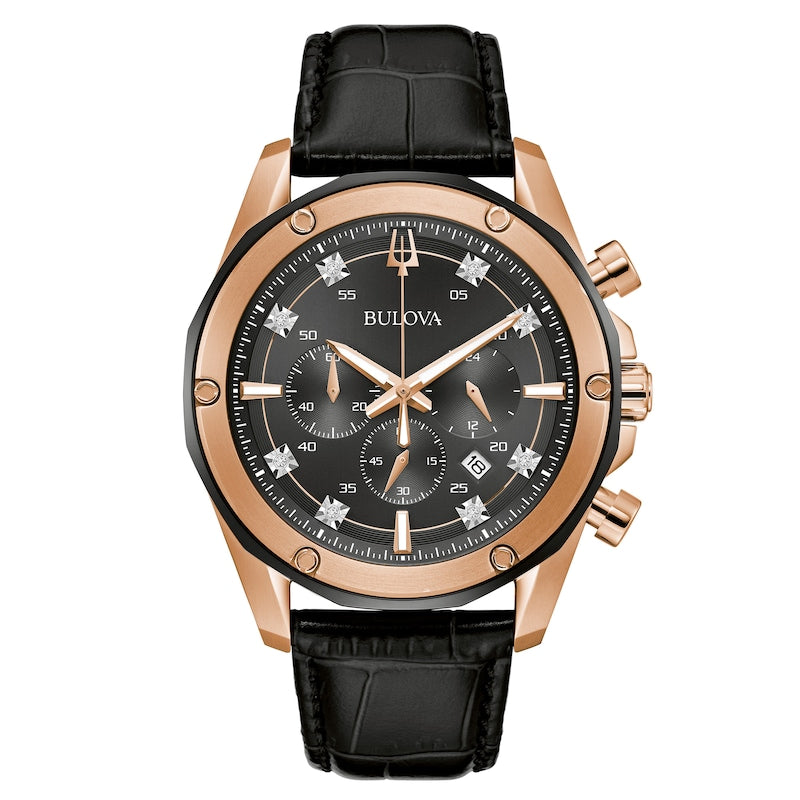 98K117 Reloj Bulova Crystal de hombre pulsera de cuero 43 mm