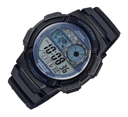 AE-1000W-2A2V Reloj Casio para Hombre, Illuminator Hora Mundial 10 Años de Batería