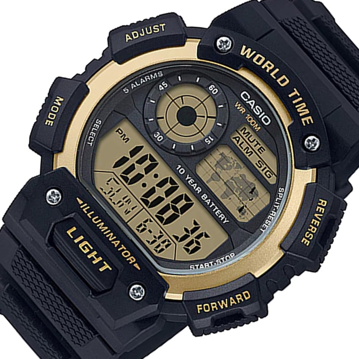 AE-1400WH-9AV Reloj Casio para Hombre, Illuminator Hora Mundial 10 Años de Batería
