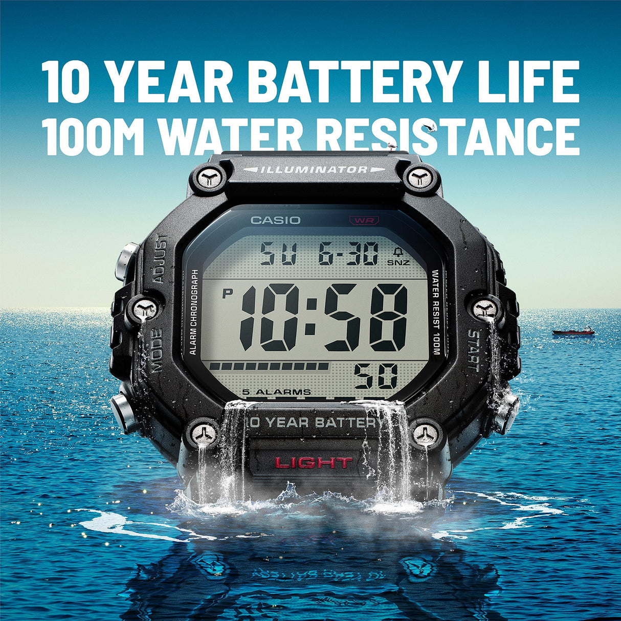 AE-1600H-1AV Casio Reloj unisex pulsera de caucho 10 años de batería