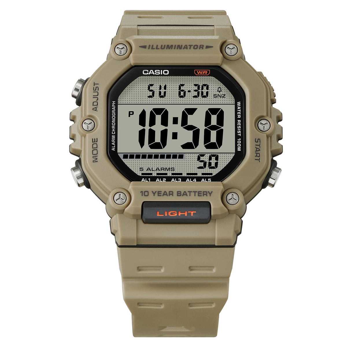 AE-1600H-5AV Casio Reloj unisex pulsera de caucho 10 años de batería