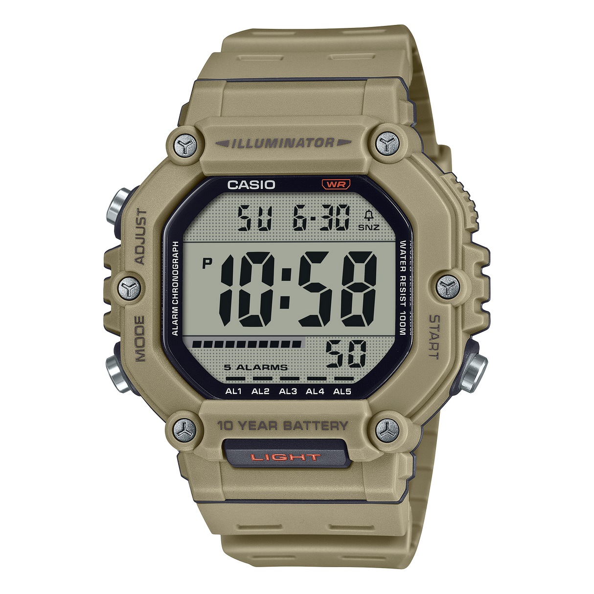 AE-1600H-5AV Casio Reloj unisex pulsera de caucho 10 años de batería