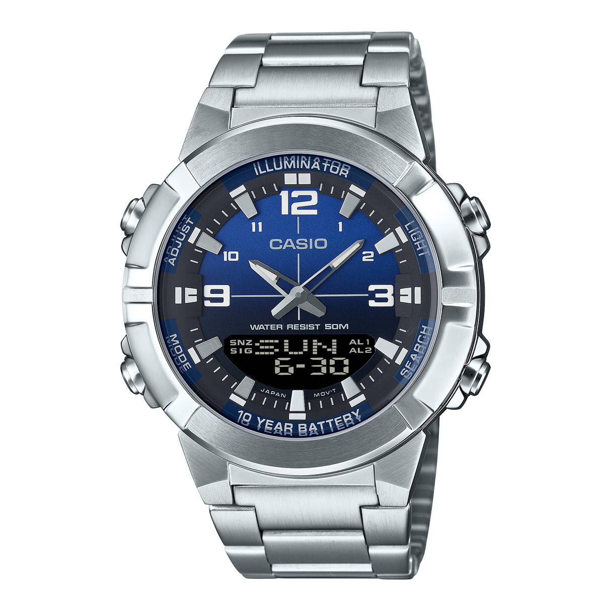 AMW-870DA-2A1V Casio Reloj doble hora pulsera de metal para hombre