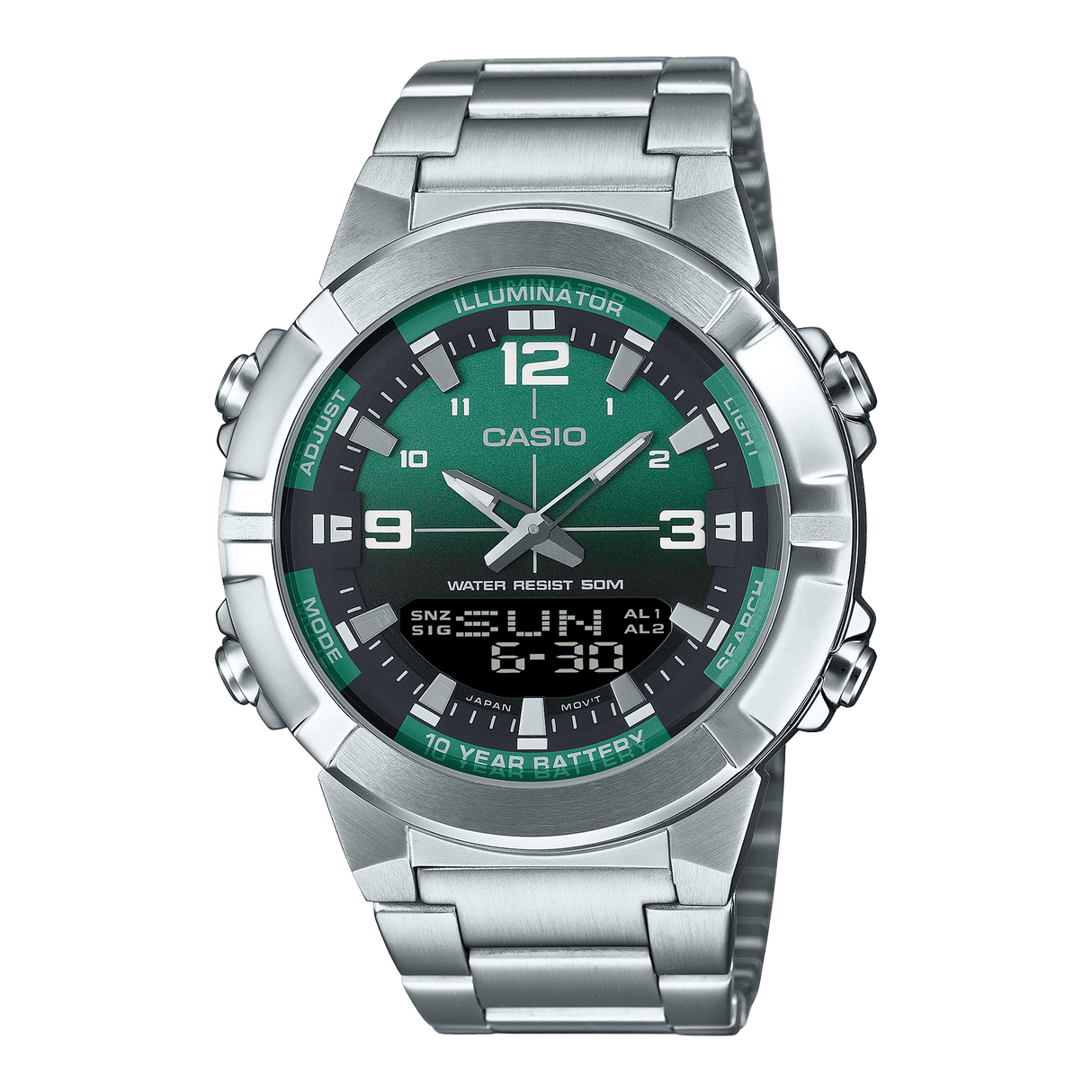 AMW-870DA-3AV Casio Reloj doble hora pulsera de metal para hombre