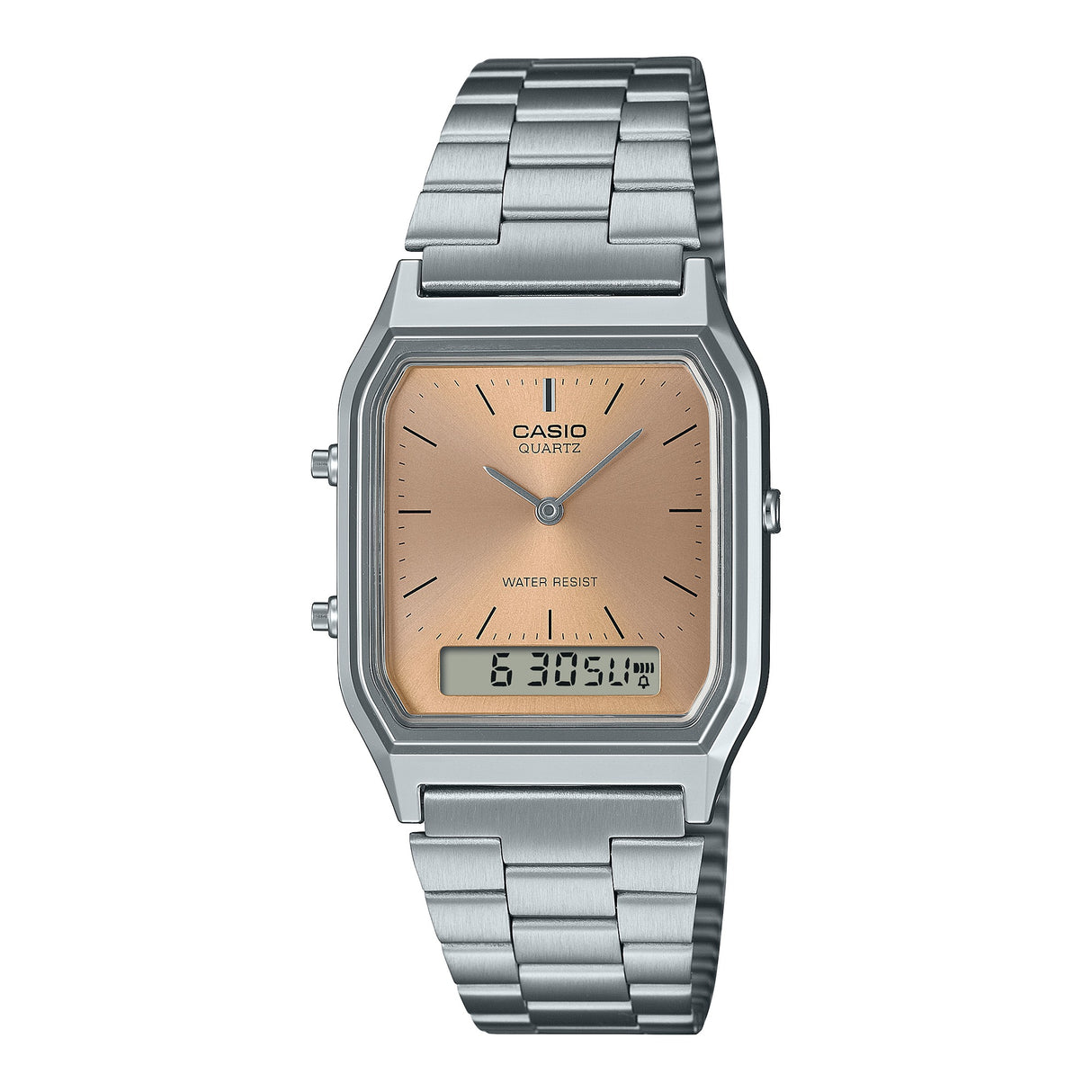 AQ-230A-4A Casio Unisex doble hora correa de acero inoxidable