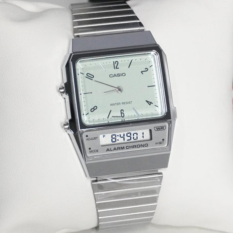 AQ-800E-7A2 Reloj Casio Vintage Clásico para caballero y dama con Pulsera de Metal y Doble Hora