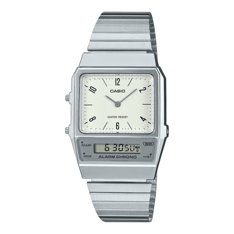 AQ-800E-7A2 Reloj Casio Vintage Clásico para caballero y dama con Pulsera de Metal y Doble Hora