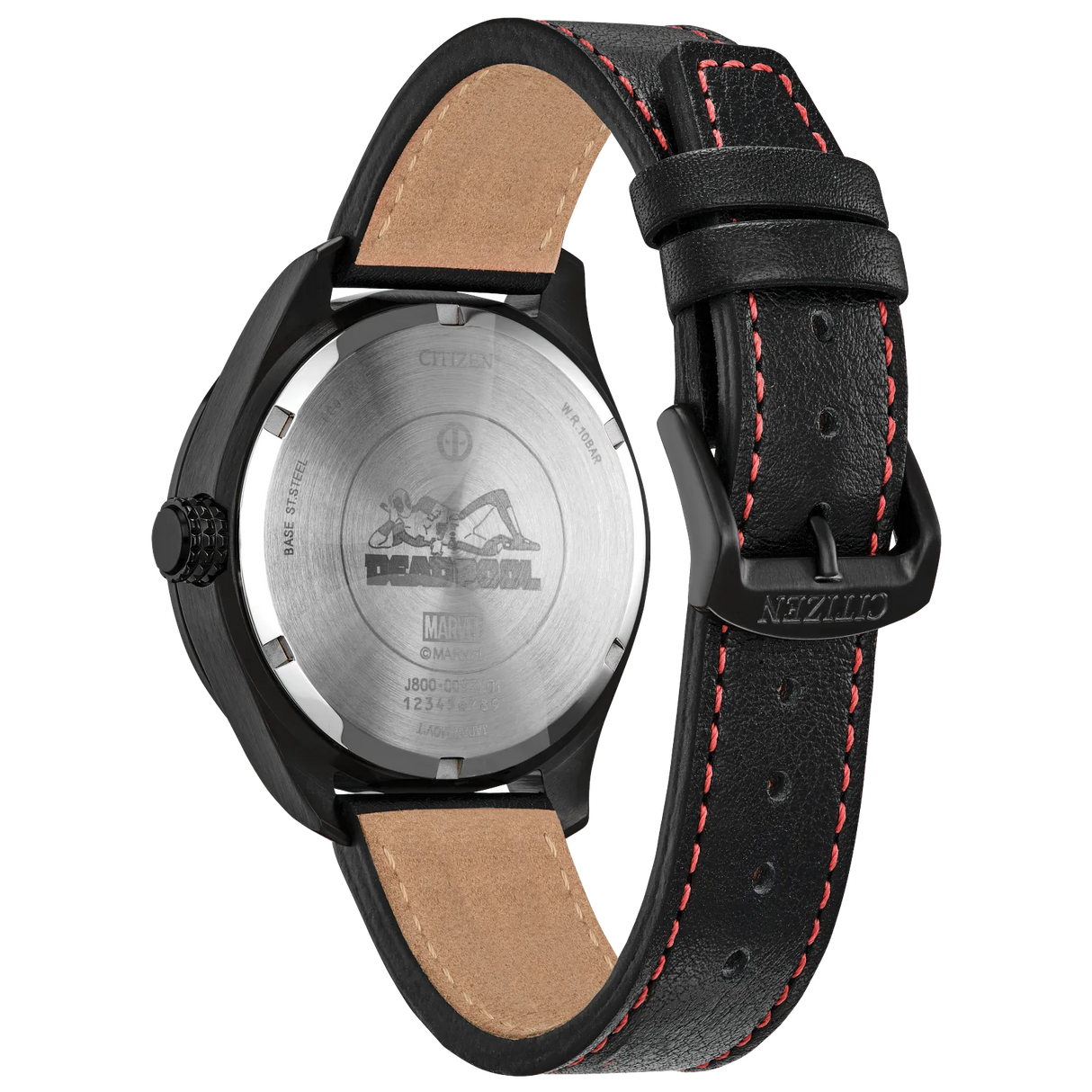 AW0145-02W Citizen Here comes Deadpool Marvel Edition de caballero pulsera de cuero Eco-drive