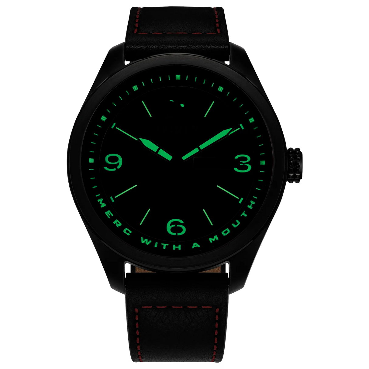 AW0145-02W Citizen Here comes Deadpool Marvel Edition de caballero pulsera de cuero Eco-drive