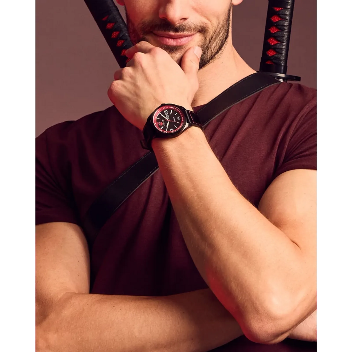 AW0145-02W Citizen Here comes Deadpool Marvel Edition de caballero pulsera de cuero Eco-drive