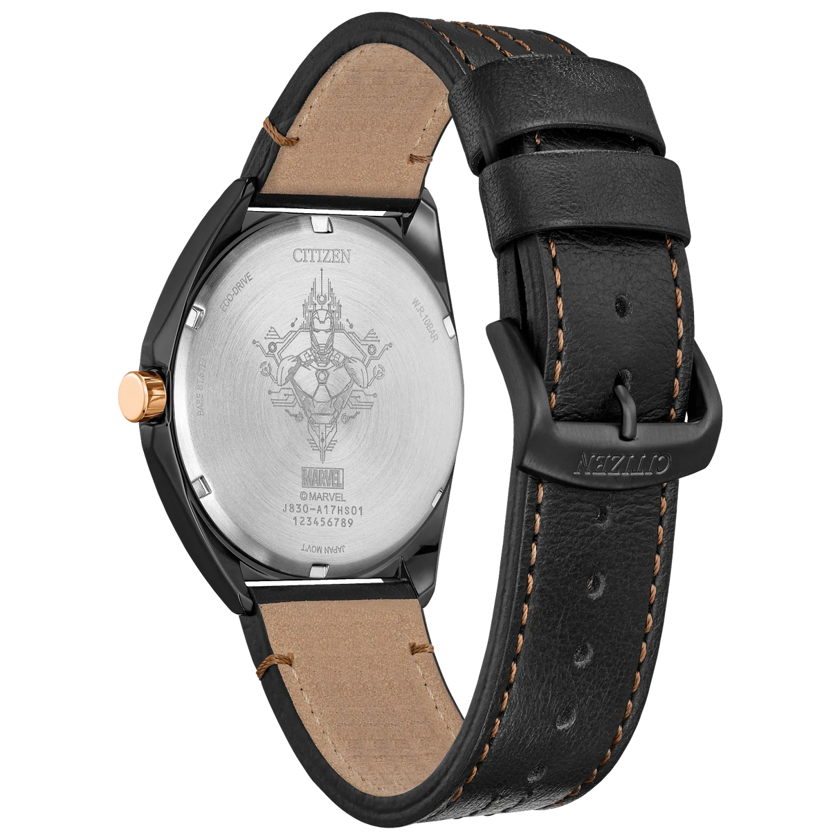 AW2075-05W Citizen Tony Stark Iron Man Edición Marvel de caballero pulsera de cuero Eco-drive