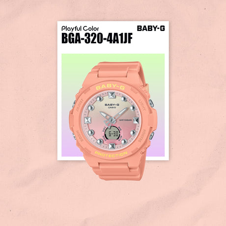 BGA-320-4A1 Baby-G reloj para señorita pulsera de caucho doble hora