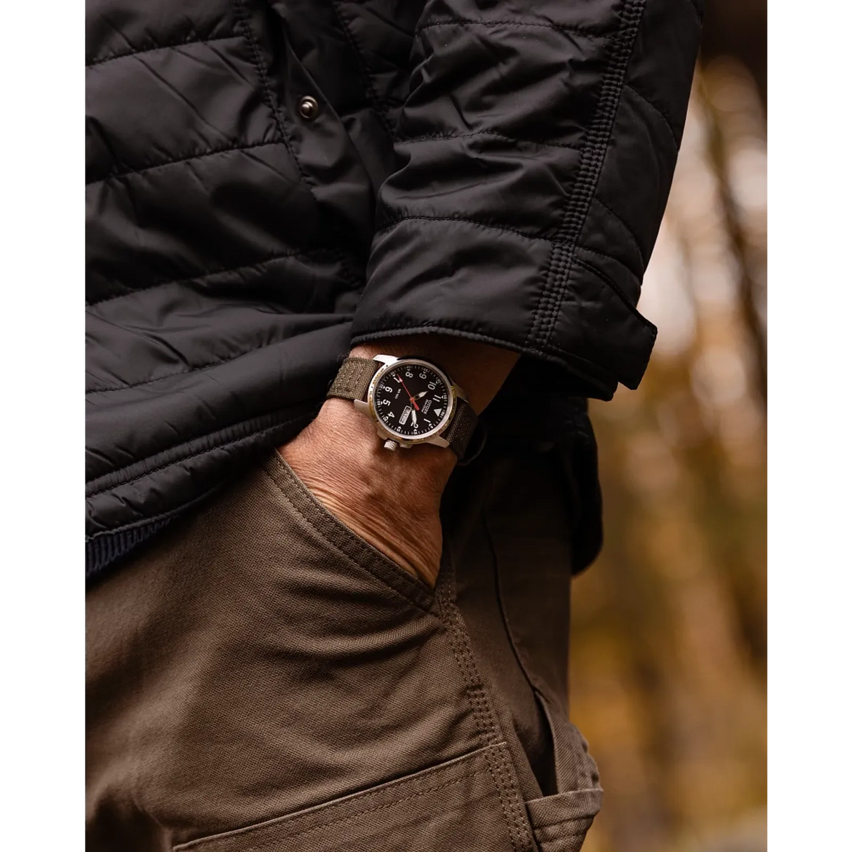 BM8180-03E Citizen Garrison de hombre pulsera de tela Eco-drive