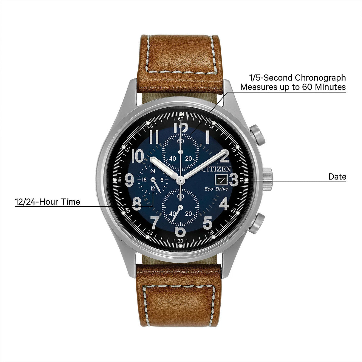 CA0621-05L Citizen Garrison de hombre pulsera de cuero Eco-drive