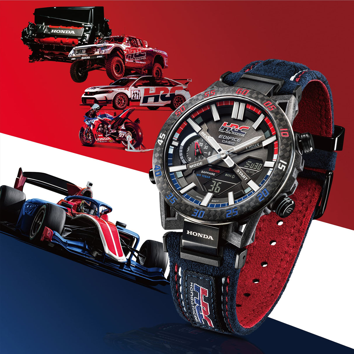 ECB-2000HR-1A Edifice reloj para hombre pulsera de tela Honda Racing, Bluetooth, cristal Zafiro