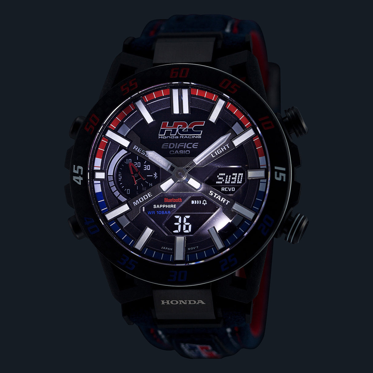 ECB-2000HR-1A Edifice reloj para hombre pulsera de tela Honda Racing, Bluetooth, cristal Zafiro