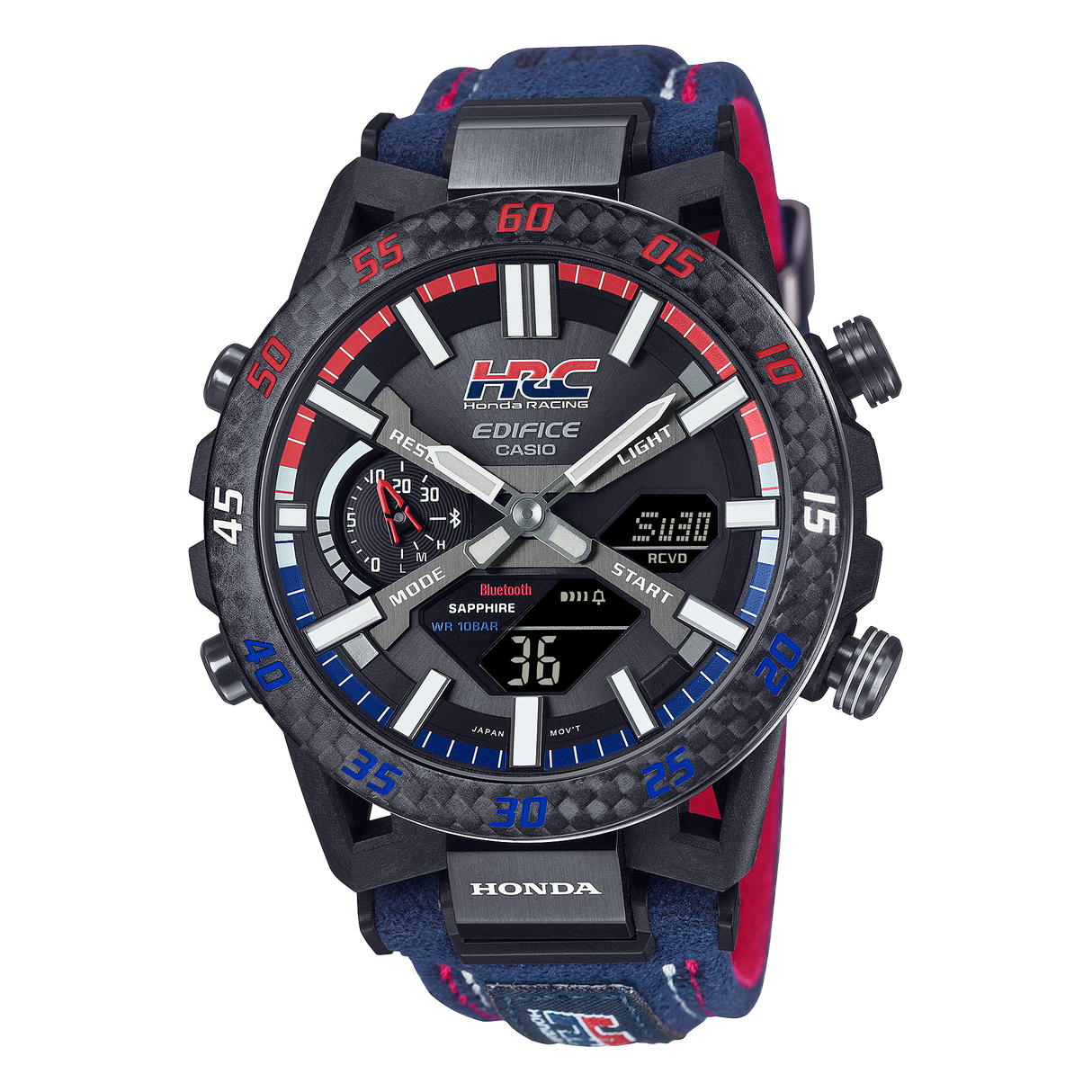 ECB-2000HR-1A Edifice reloj para hombre pulsera de tela Honda Racing, Bluetooth, cristal Zafiro