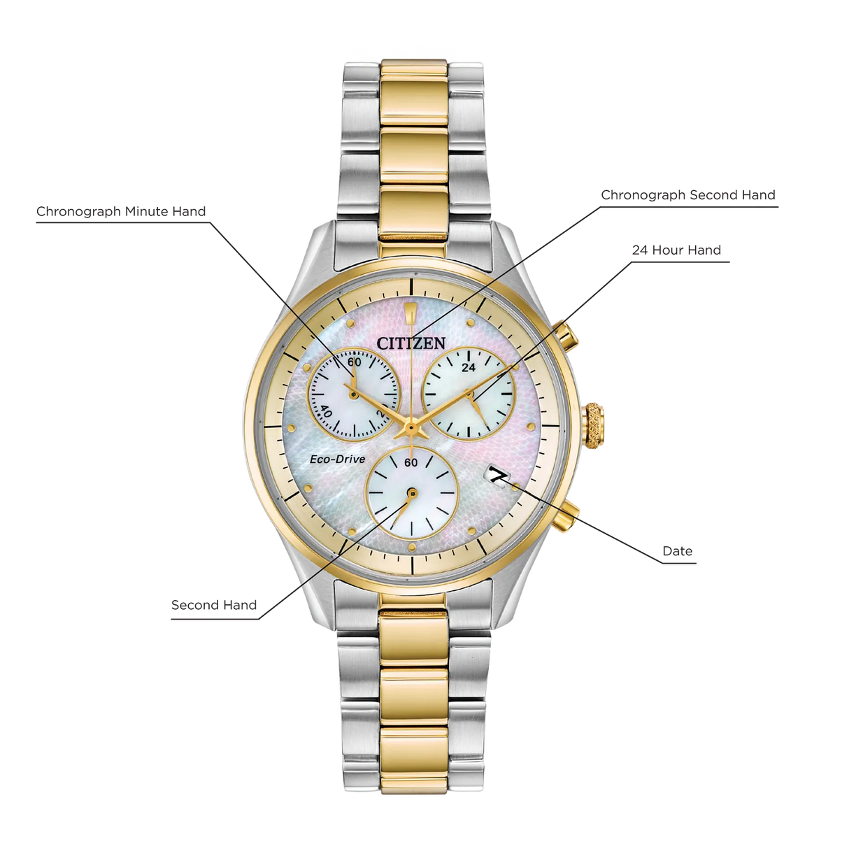FB1444-56D Citizen Chandler Chrono Eco-drive de dama pulsera de metal
