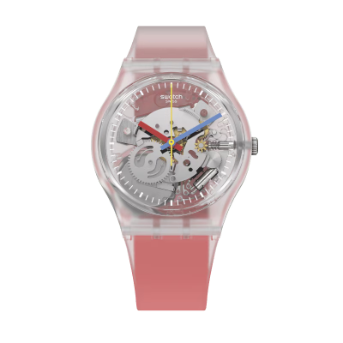 GE292 Reloj Swatch Clearly Red Striped unisex banda de resina