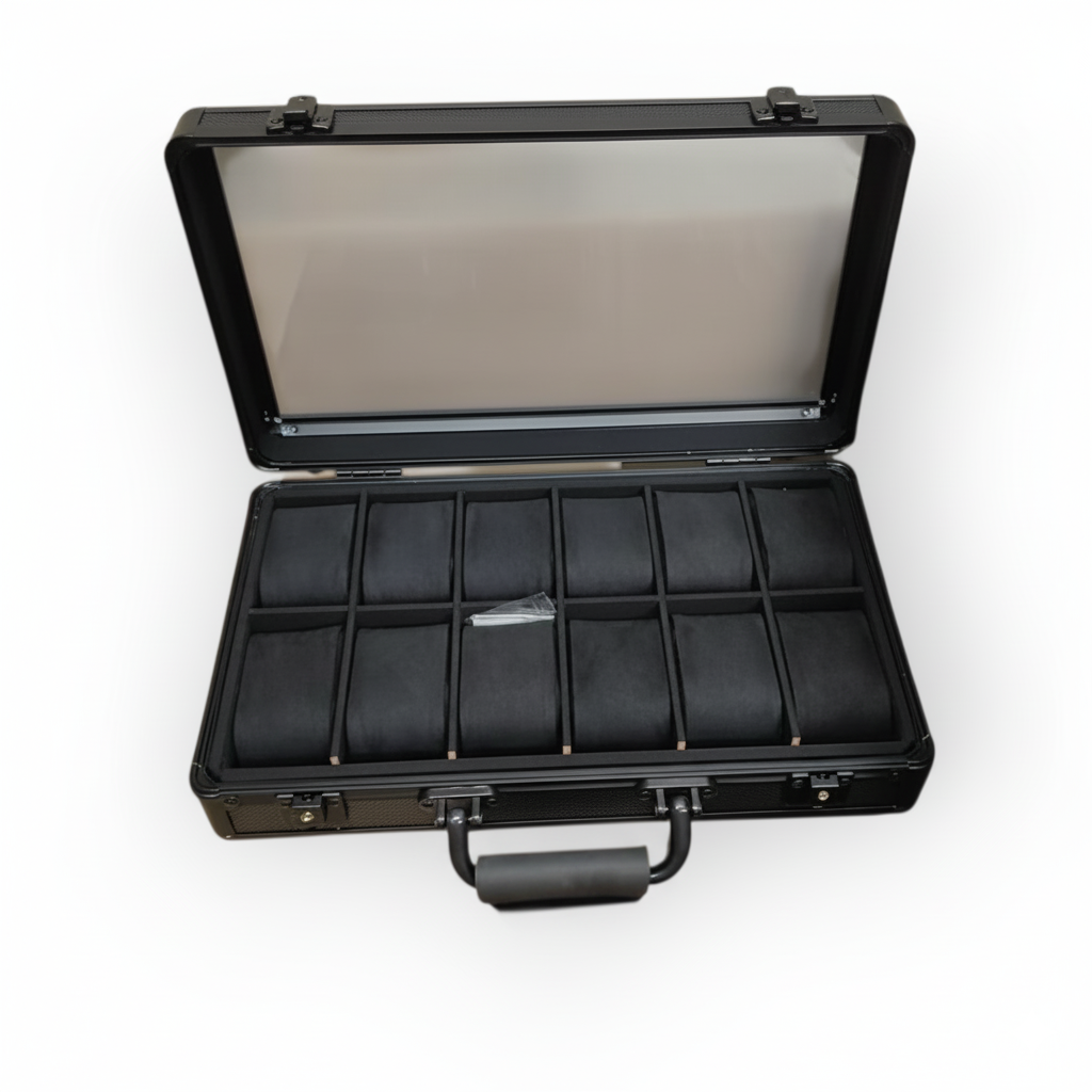 KS-006 Maleta de relojes con 12 espacios con vidrio frontal