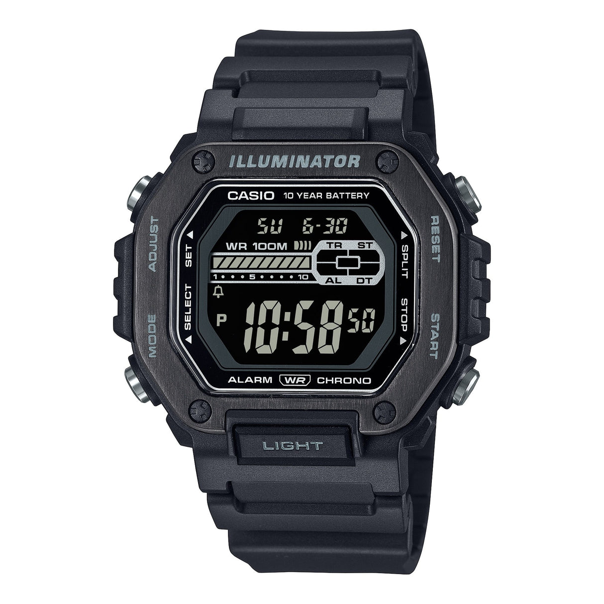 MWD-110HB-1BV Reloj Casio Digital Illuminator para Caballero con Correa de Caucho y 10 Años de Batería