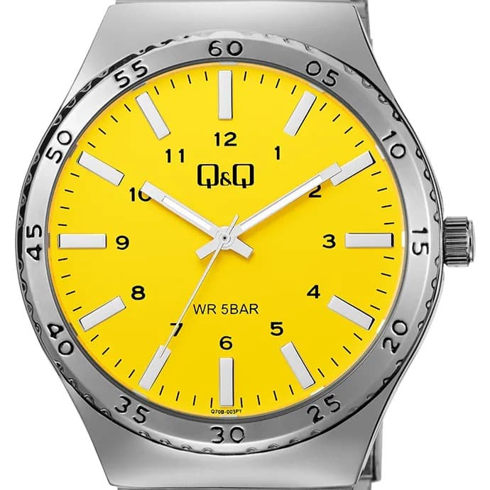 Q70B-003PY QQ Reloj para hombre correa de acero
