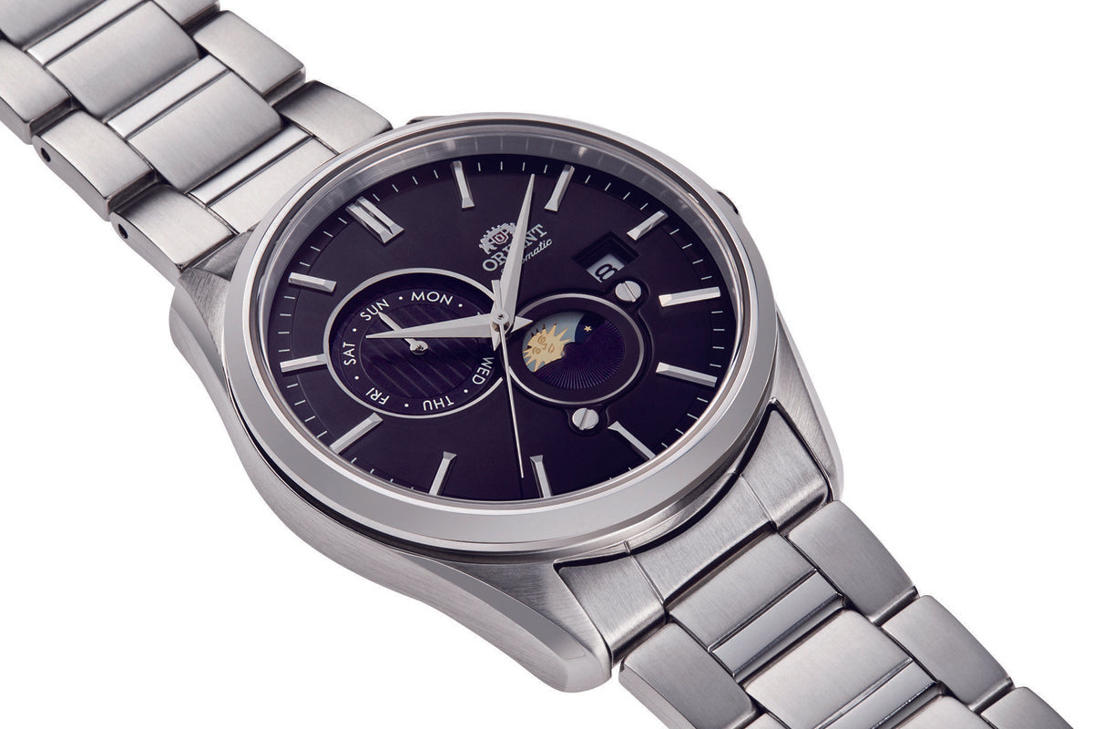 RA-AK0307B Reloj Orient sun and moon de hombre correa de acero inoxidable