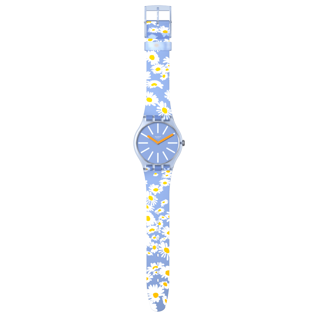 SO29S100 Reloj Swatch Dazed By Daisies unisex correa de resina flores