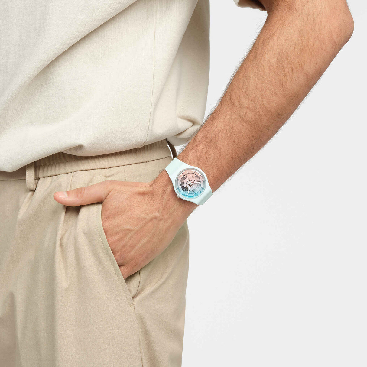 SO32S101 Reloj Swatch Fleetingly Iceblue Unisex de correa de caucho