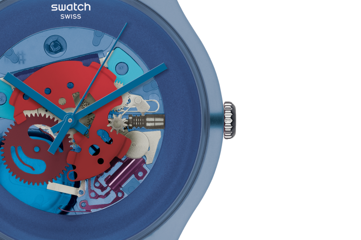 SUON102 Swatch Blue Grey Lacquered de dama pulsera de resina