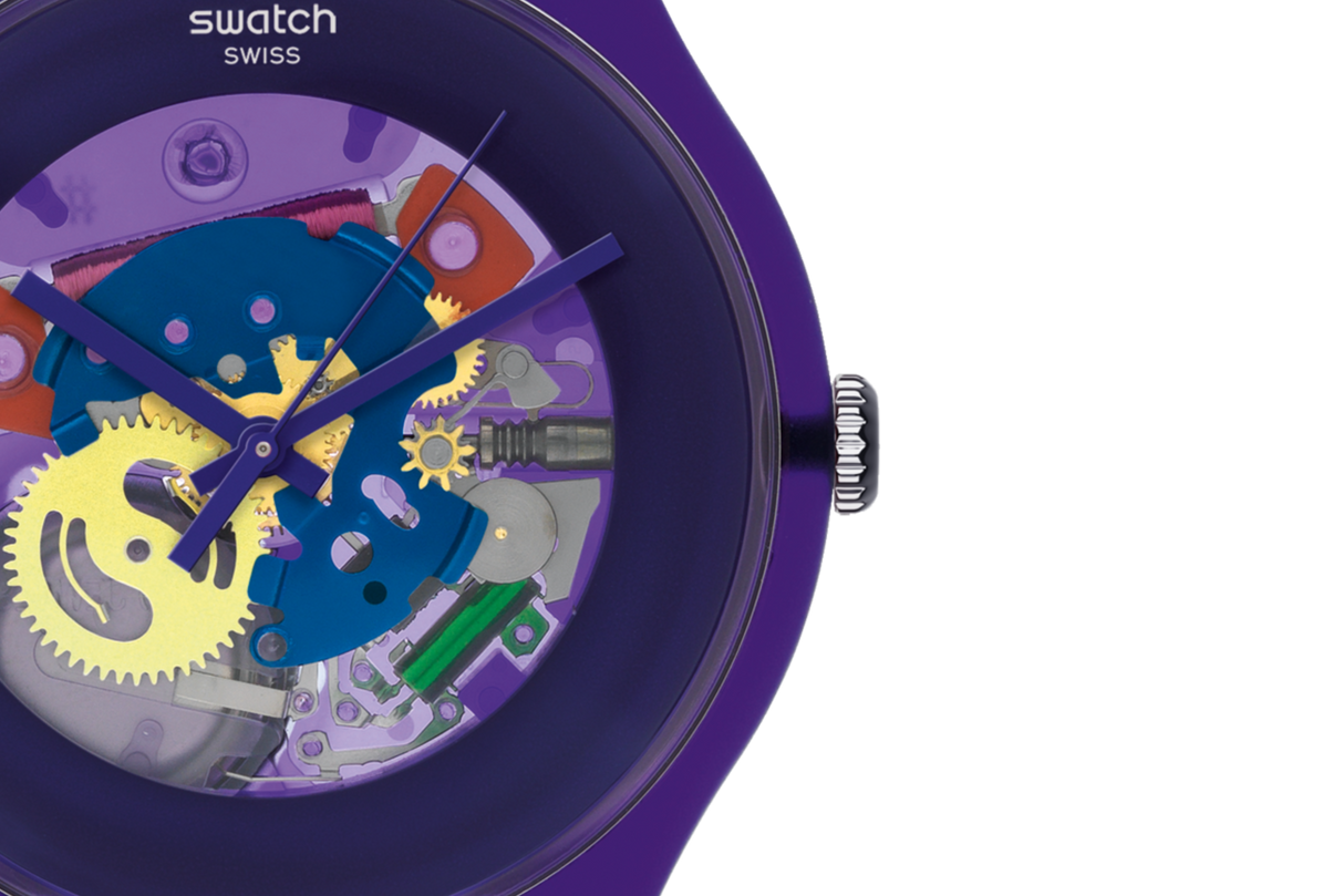 SUOV100 Swatch Purple Lacquered unisex pulsera de caucho