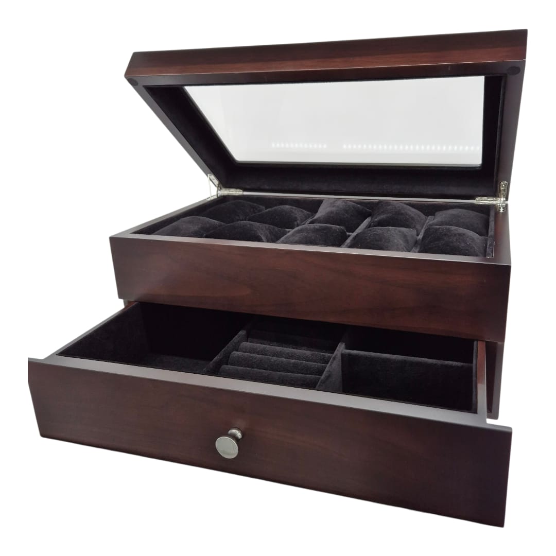 TC-005 Almacenamiento de relojes caja de madera color negro 10 compartimientos