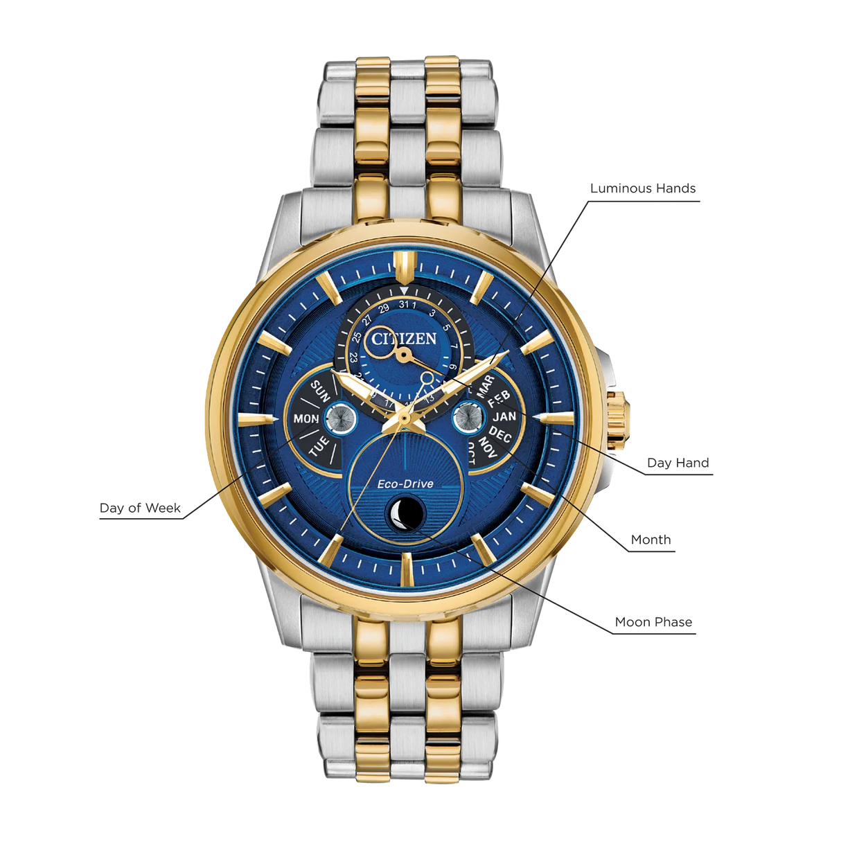 bu0054-52l Reloj Citizen Eco-drive de caballero pulsera de metal 44 mm