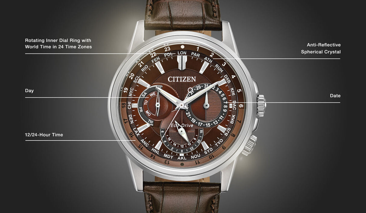 bu2020-29x Reloj Citizen Calendrier de hombre pulsera de piel 44 mm Eco-drive
