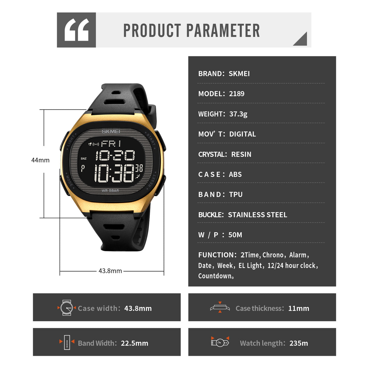 2189 Reloj Skmei Digital deportivo correa de resina