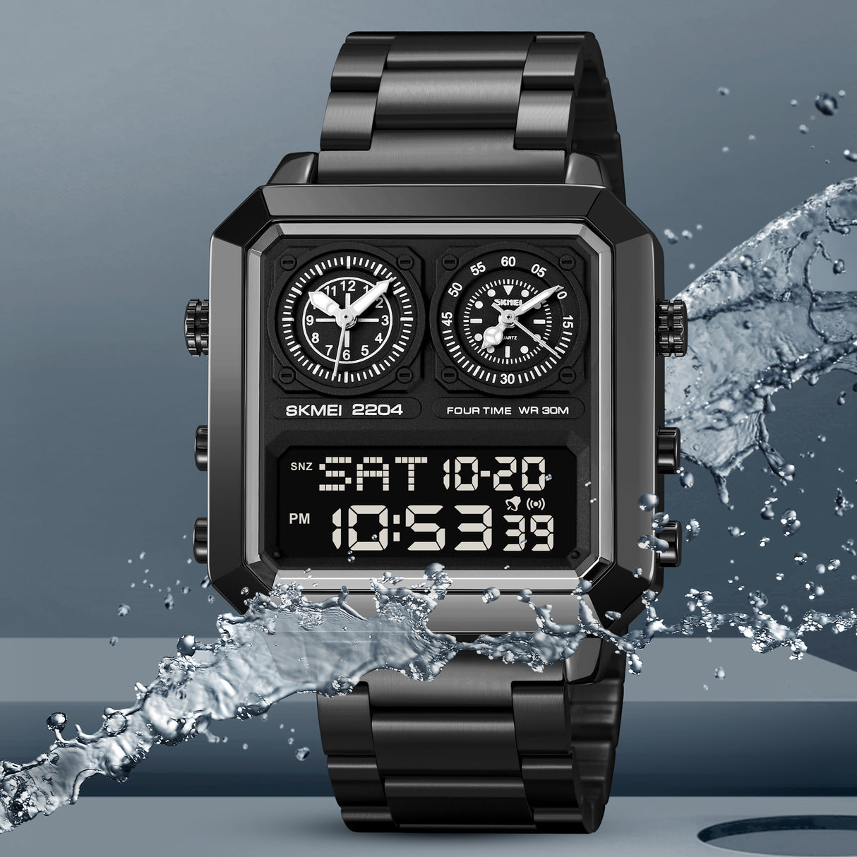 2204 Skmei Reloj para hombre pulsera de metal doble hora