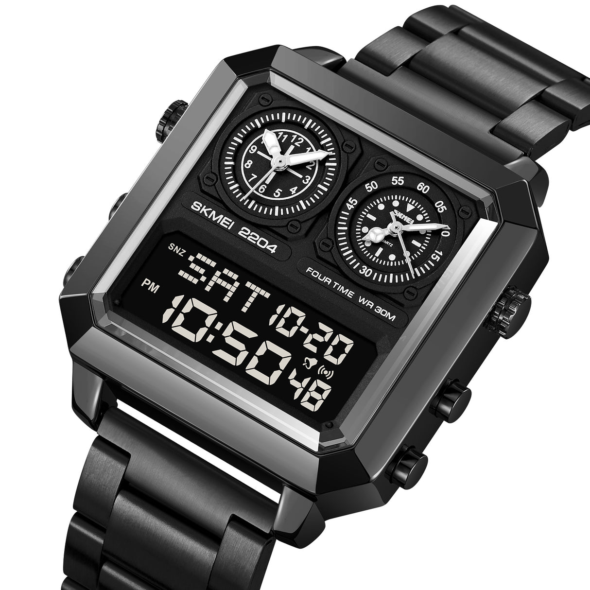 2204 Skmei Reloj para hombre pulsera de metal doble hora