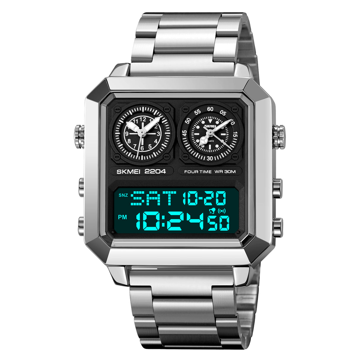 2204 Skmei Reloj para hombre pulsera de metal doble hora