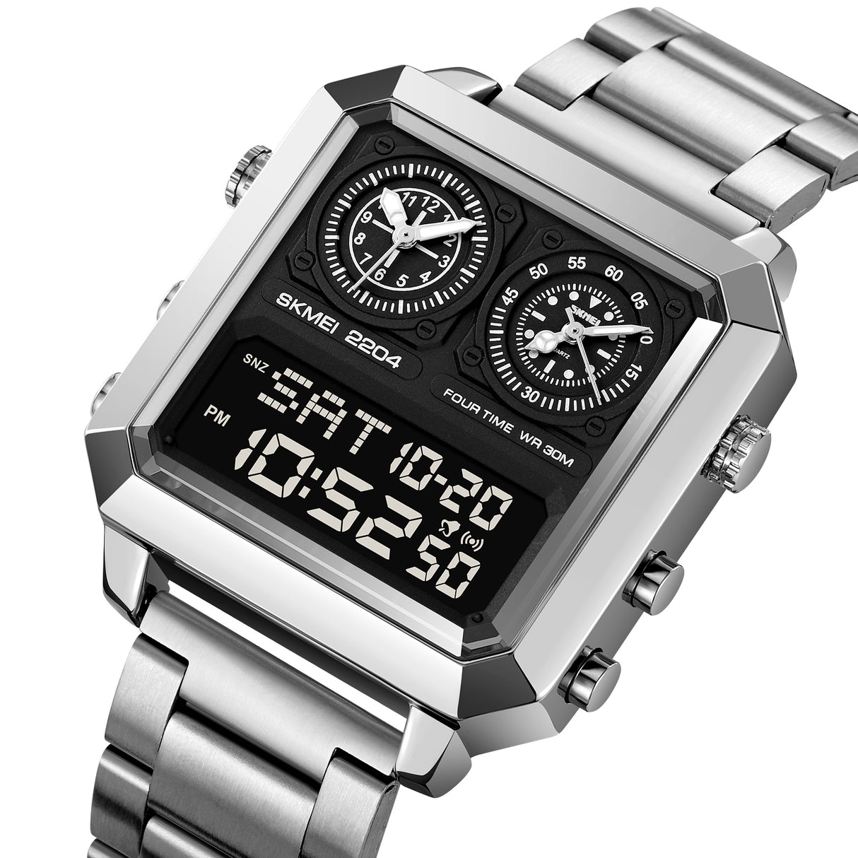 2204 Skmei Reloj para hombre pulsera de metal doble hora