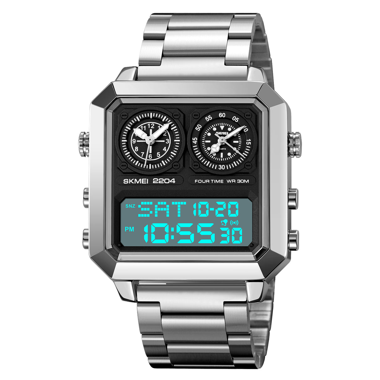 2204 Skmei Reloj para hombre pulsera de metal doble hora