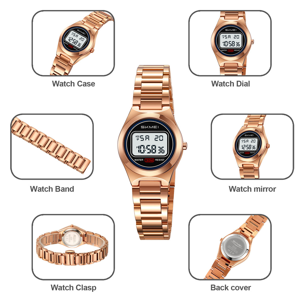 2334 Reloj Skmei para mujer pulsera de metal digital