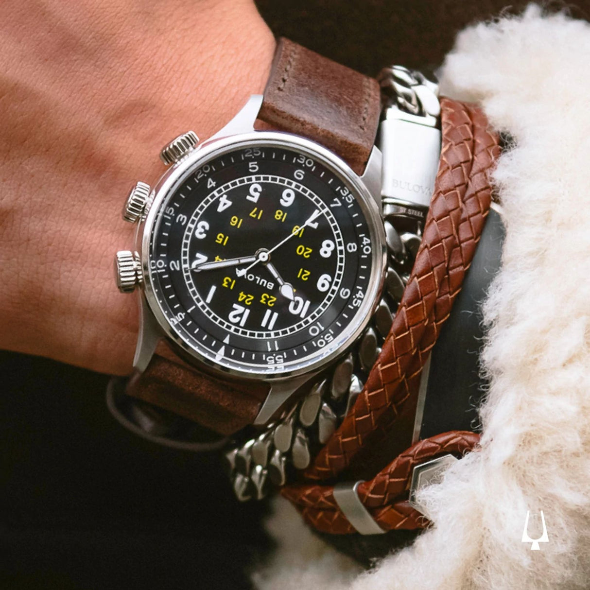 96A245 Bulova A-15 Pilot de hombre pulsera de cuero