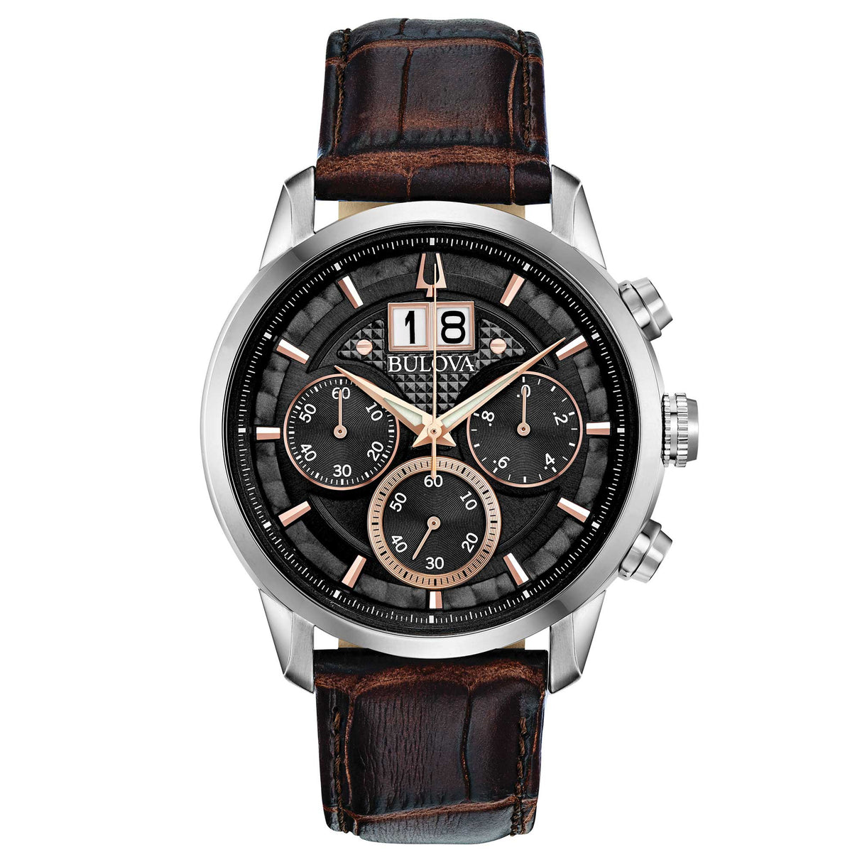 96B311 Reloj Bulova Sutton Big Date de caballero banda de cuero 44 mm
