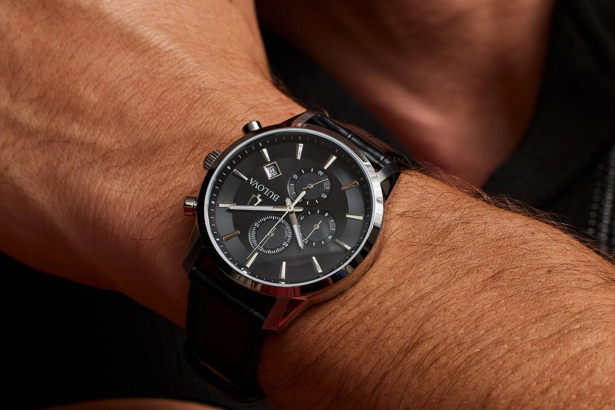 96B403 Reloj Bulova Sutton de caballero pulsera de cuero 41 mm