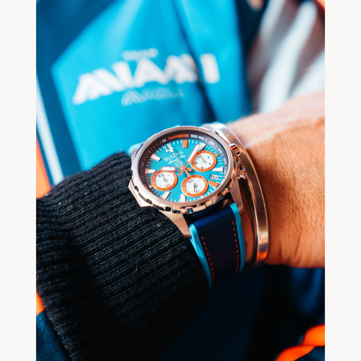96B460 Reloj Bulova E1 Team Miami de hombre pulsera de cuero 43 mm