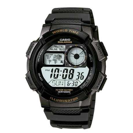 AE-1000W-1AV Reloj Casio para Caballero, Illuminator Hora Mundial 10 Años de Batería