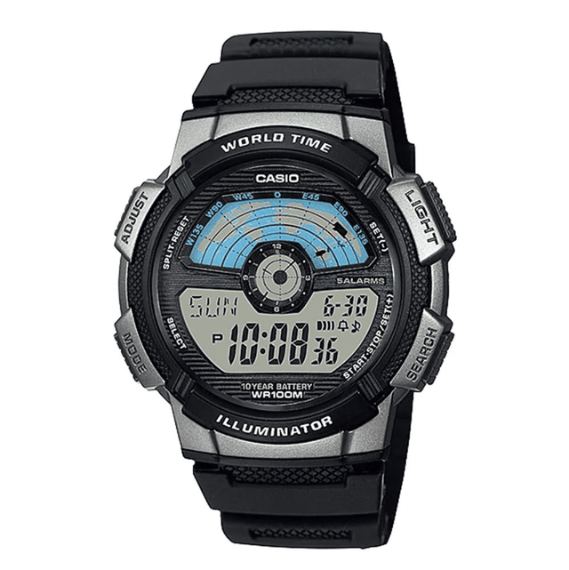 AE-1100W-1AV Reloj Casio para Caballero, Illuminator Hora Mundial 10 Años de Batería